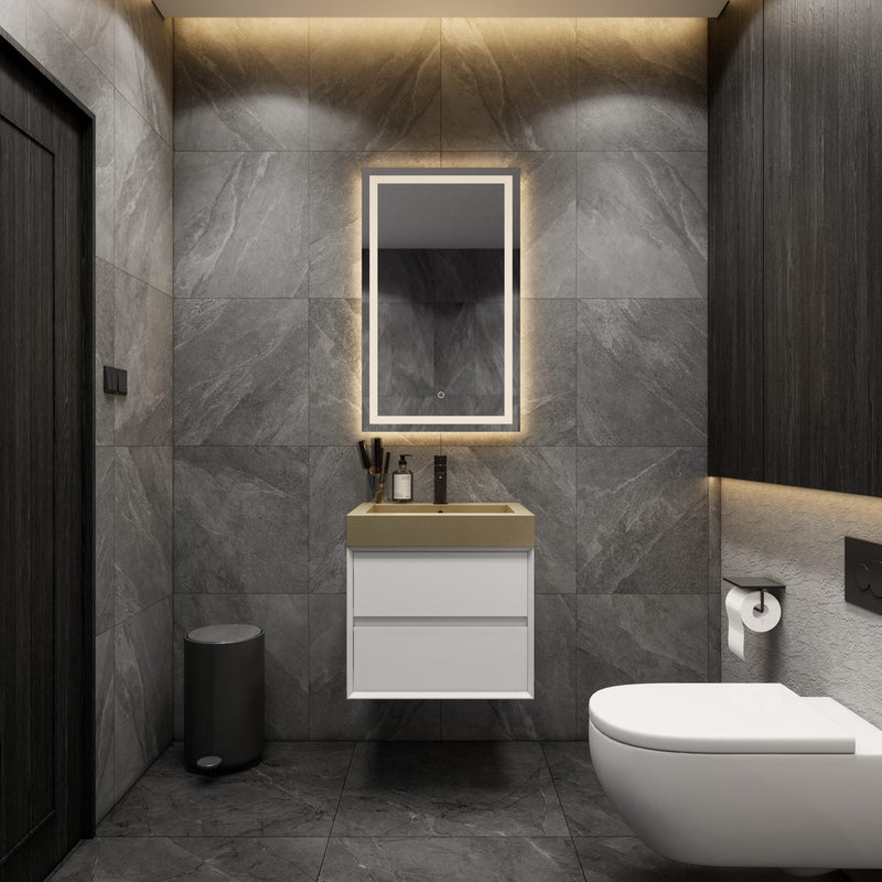 Max 24" Gloss White Floating Wall-Mounted Bathroom Vanity Sink & Medicine Cabinet with Max Gold Stainless Steel Sink | Better Vanity Modern Minimal Luxury Bathroom Vanities | Los Angeles, CA USA