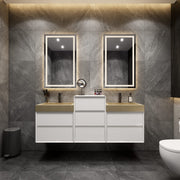 Max 92" Gloss White Floating Wall-Mounted Bathroom Vanity Sink & Medicine Cabinet with Max Gold Stainless Steel Double Sink | Better Vanity Modern Minimal Luxury Bathroom Vanities | Los Angeles, CA USA