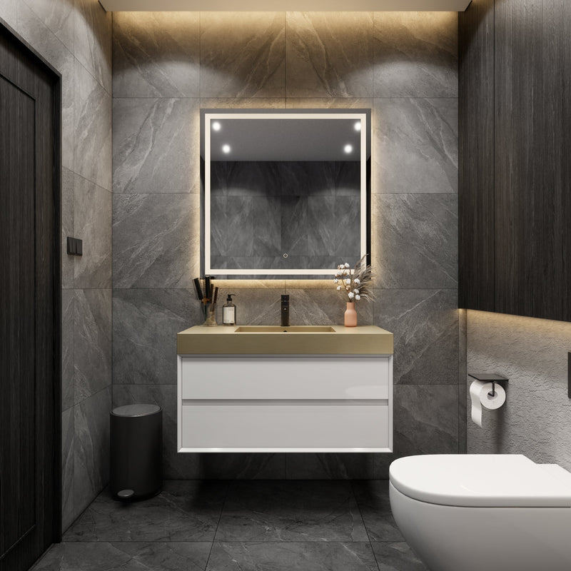 Max Wall Mounted Floating Bath Vanity with Sink | Coffee Wood
