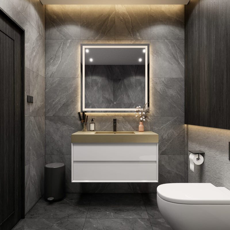 Max 42" Gloss White Floating Wall-Mounted Bathroom Vanity Sink & Medicine Cabinet with Max Gold Stainless Steel Sink | Better Vanity Modern Minimal Luxury Bathroom Vanities | Los Angeles, CA USA