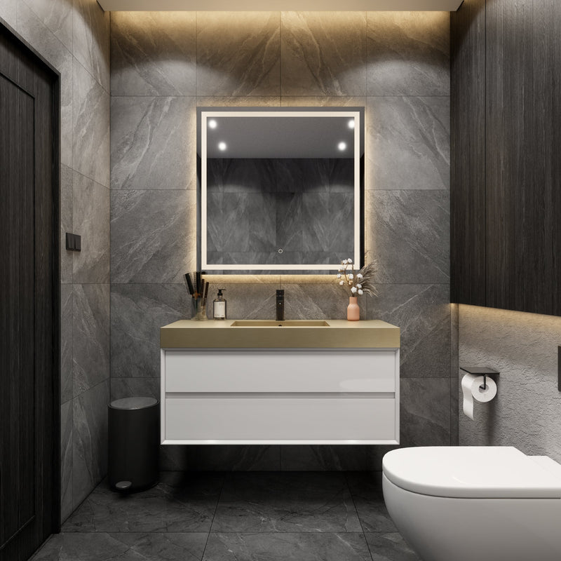 Max Wall Mounted Floating Bath Vanity with Sink | Gray Oak