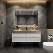 Max 60" Gloss White Floating Wall-Mounted Bathroom Vanity Sink & Medicine Cabinet with Max Gold Stainless Steel Single Sink | Better Vanity Modern Minimal Luxury Bathroom Vanities | Los Angeles, CA USA