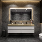 Max 72" Gloss White Floating Wall-Mounted Bathroom Vanity Sink & Medicine Cabinet with Max Gold Stainless Steel Double Sink | Better Vanity Modern Minimal Luxury Bathroom Vanities | Los Angeles, CA USA