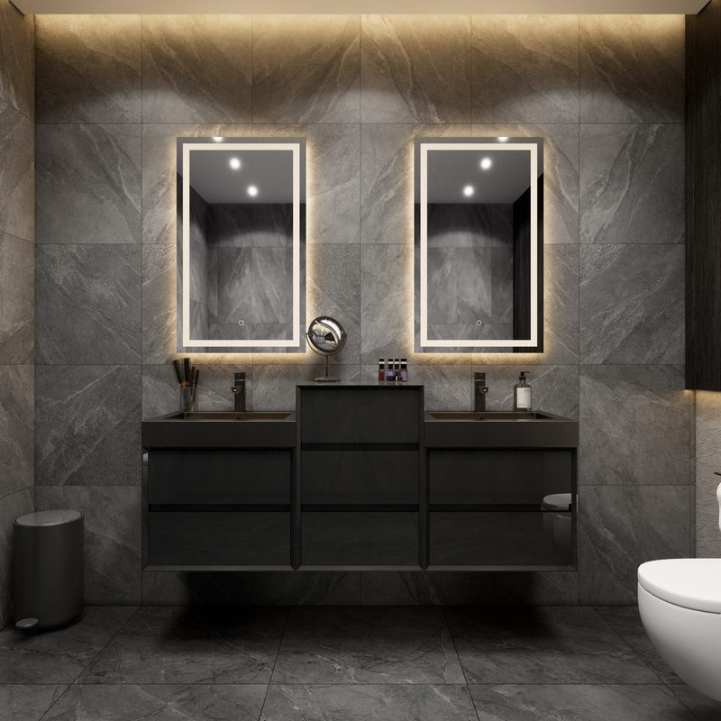 Max 68" Gloss Black Floating Wall-Mounted Bathroom Vanity Sink and Middle Cabinet with Max Black Stainless Steel Double Sink | Better Vanity Modern Minimal Luxury Bathroom Vanities | Los Angeles, CA USA