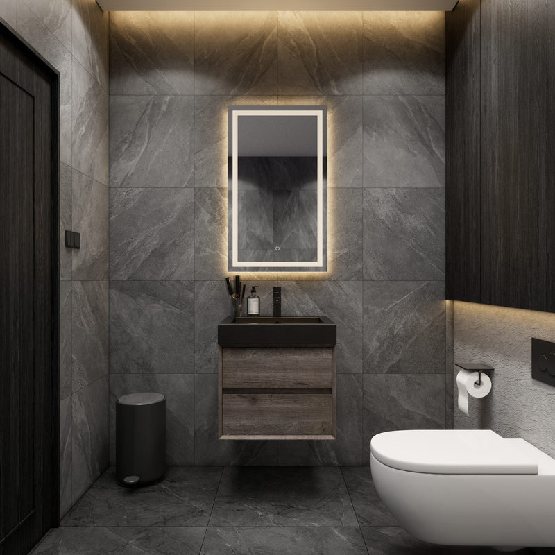 Max 24" Gray Oak Floating Wall-Mounted Bathroom Vanity Sink with Max Black Stainless Steel Sink | Better Vanity Modern Minimal Luxury Bathroom Vanities | Los Angeles, CA USA
