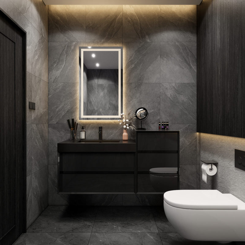 Max 44" Gloss Black Floating Wall-Mounted Bathroom Vanity Sink with Max Black Stainless Steel Sink & Side Cabinet | Better Vanity Modern Minimal Luxury Bathroom Vanities | Los Angeles, CA USA