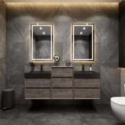 Max 68" Gray Oak Floating Wall-Mounted Bathroom Vanity Sink and Middle Cabinet with Max Black Stainless Steel Double Sink | Better Vanity Modern Minimal Luxury Bathroom Vanities | Los Angeles, CA USA