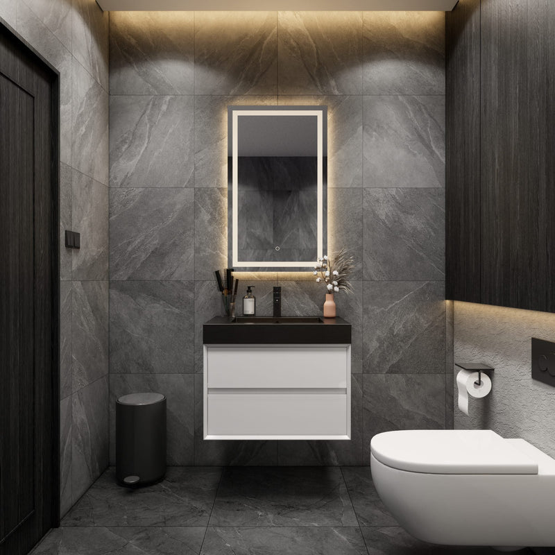 Max 30" Gloss White Floating Wall-Mounted Bathroom Vanity Sink with Max Black Stainless Steel Sink | Better Vanity Modern Minimal Luxury Bathroom Vanities | Los Angeles, CA USA
