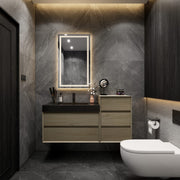 Max 55" Coffee Wood Floating Wall-Mounted Bathroom Vanity Sink with Max Black Stainless Steel Sink and Side Cabinet | Better Vanity Modern Minimal Luxury Bathroom Vanities | Los Angeles, CA USA