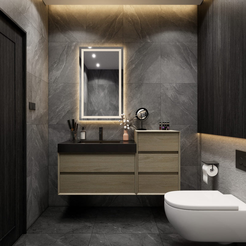 Max 50" Coffee Wood Floating Wall-Mounted Bathroom Vanity Sink with Max Black Stainless Steel Sink and Side Cabinet | Better Vanity Modern Minimal Luxury Bathroom Vanities | Los Angeles, CA USA
