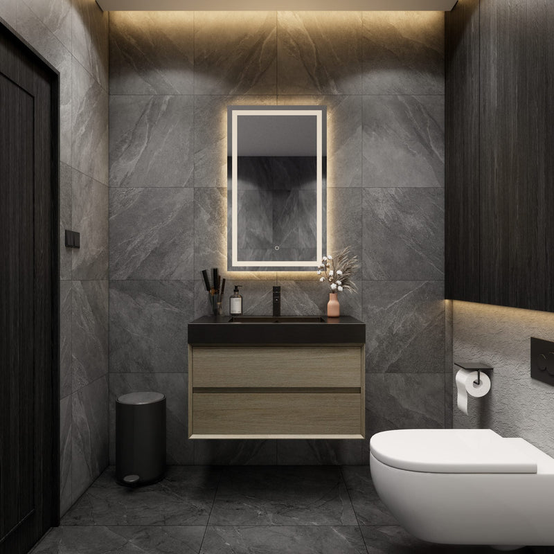 Max 36" Coffee Wood Floating Wall-Mounted Bathroom Vanity Sink with Max Black Stainless Steel Sink | Better Vanity Modern Minimal Luxury Bathroom Vanities | Los Angeles, CA USA
