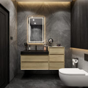 Max 55" Teak Oak Floating Wall-Mounted Bathroom Vanity Sink with Max Black Stainless Steel Sink and Side Cabinet | Better Vanity Modern Minimal Luxury Bathroom Vanities | Los Angeles, CA USA