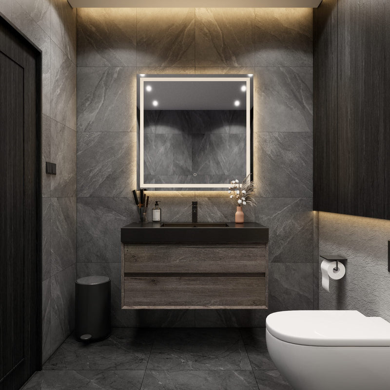 Max 42" Gray Oak Floating Wall-Mounted Bathroom Vanity Sink with Max Black Stainless Steel Sink | Better Vanity Modern Minimal Luxury Bathroom Vanities | Los Angeles, CA USA
