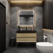 Max 42" Teak Oak Floating Wall-Mounted Bathroom Vanity Sink with Max Black Stainless Steel Sink | Better Vanity Modern Minimal Luxury Bathroom Vanities | Los Angeles, CA USA