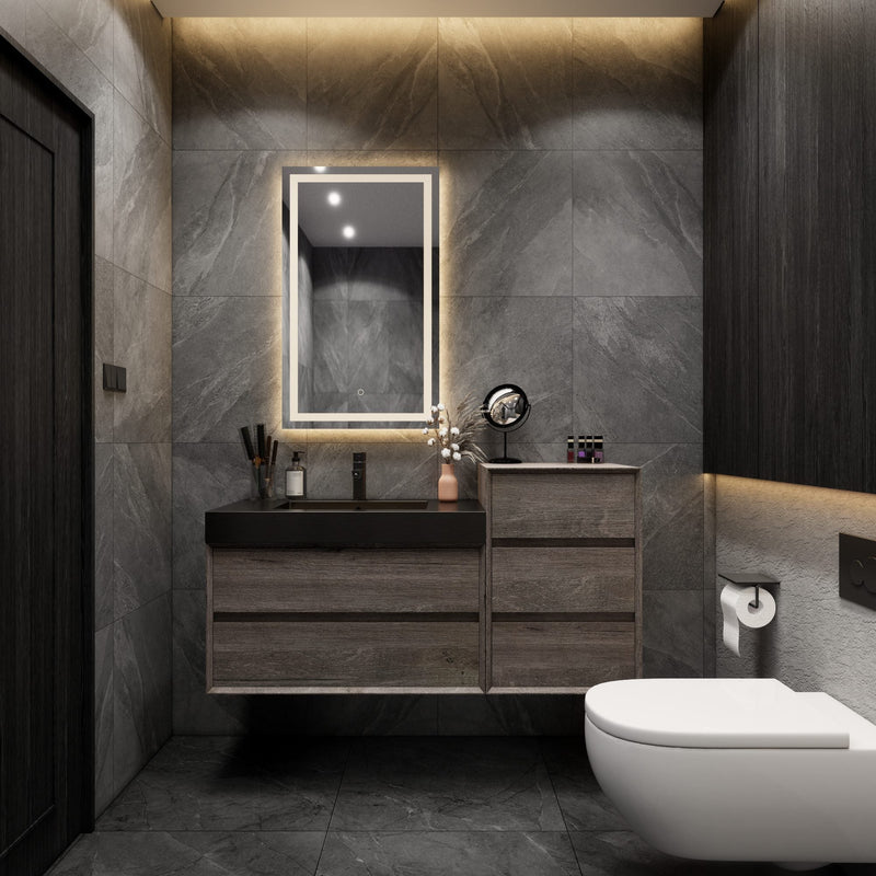 Max 62" Gray Oak Floating Wall-Mounted Bathroom Vanity Sink and Side Cabinet with Max Black Stainless Steel Sink | Better Vanity Modern Minimal Luxury Bathroom Vanities | Los Angeles, CA USA