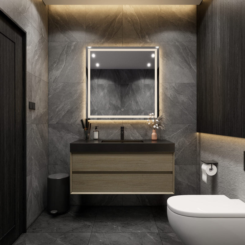 Max 48" Coffee Wood Floating Wall-Mounted Bathroom Vanity Sink with Max Black Stainless Steel Sink | Better Vanity Modern Minimal Luxury Bathroom Vanities | Los Angeles, CA USA