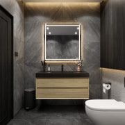 Max 48" Teak Oak Floating Wall-Mounted Bathroom Vanity Sink with Max Black Stainless Steel Sink | Better Vanity Modern Minimal Luxury Bathroom Vanities | Los Angeles, CA USA