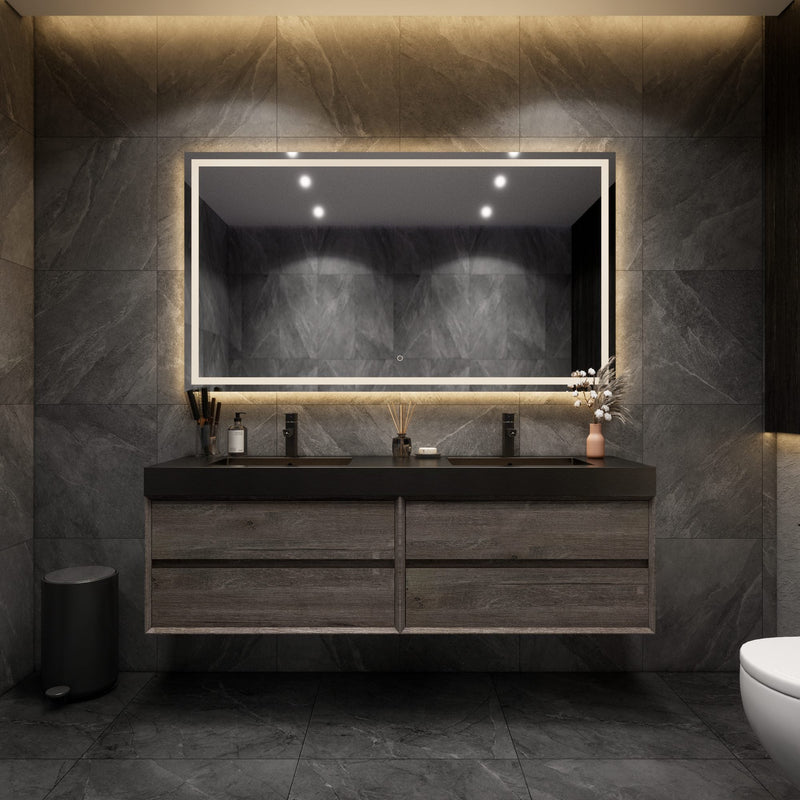 Max 72" Gray Oak Floating Wall-Mounted Bathroom Vanity Sink and Cabinet with Max Black Stainless Steel Double Sink | Better Vanity Modern Minimal Luxury Bathroom Vanities | Los Angeles, CA USA