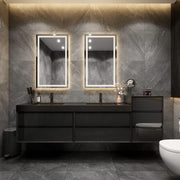 Max 104" Gloss Black Floating Wall-Mounted Bathroom Vanity Sink and Side Cabinet with Max Black Stainless Steel Double Sink | Better Vanity Modern Minimal Luxury Bathroom Vanities | Los Angeles, CA USA
