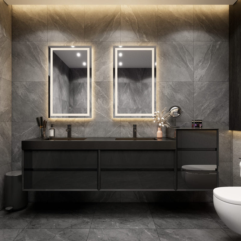 Max 104" Gloss Black Floating Wall-Mounted Bathroom Vanity Sink and Side Cabinet with Max Black Stainless Steel Double Sink | Better Vanity Modern Minimal Luxury Bathroom Vanities | Los Angeles, CA USA