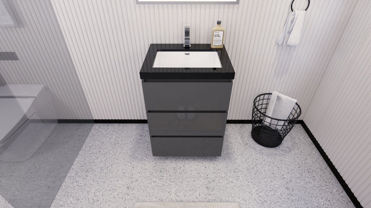 Stanley 24" Freestanding Bathroom Vanity with Reinforced Acrylic Sink and Cabinet Storage