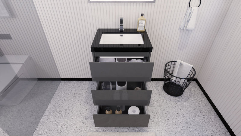 Stanley 24" Freestanding Bathroom Vanity with Reinforced Acrylic Sink and Cabinet Storage