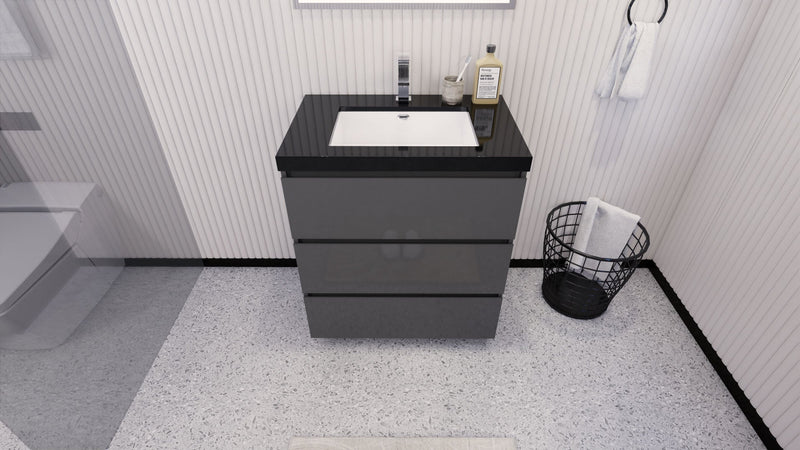Stanley 30" Freestanding Bathroom Vanity with Reinforced Acrylic Sink and Cabinet Storage