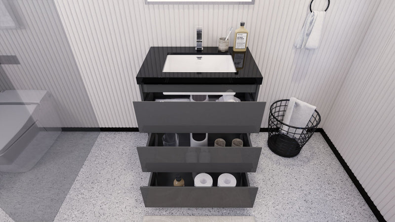Stanley 30" Freestanding Bathroom Vanity with Reinforced Acrylic Sink and Cabinet Storage