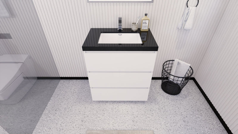 Stanley 30" Freestanding Bathroom Vanity with Reinforced Acrylic Sink and Cabinet Storage