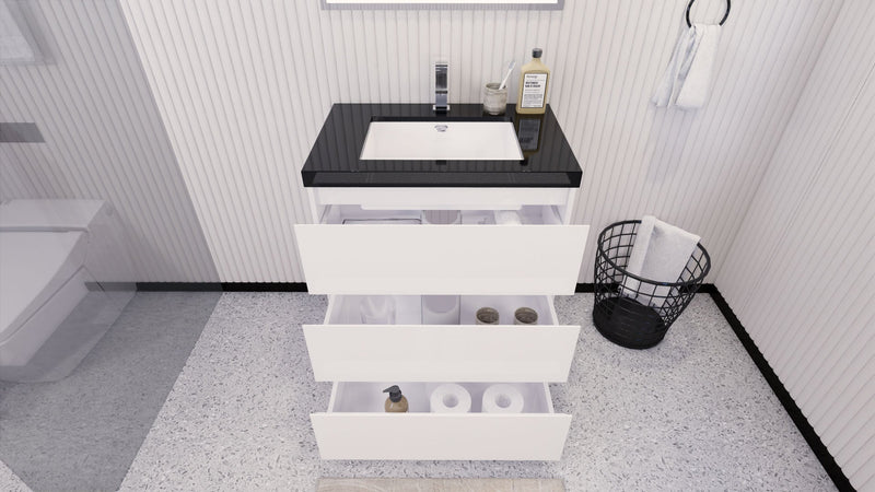 Stanley 30" Freestanding Bathroom Vanity with Reinforced Acrylic Sink and Cabinet Storage