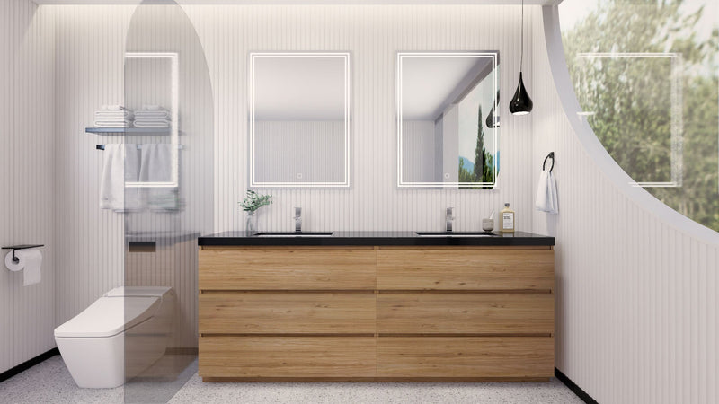 Stanley 84" Freestanding Bathroom Vanity with Reinforced Acrylic Sinks and Storage