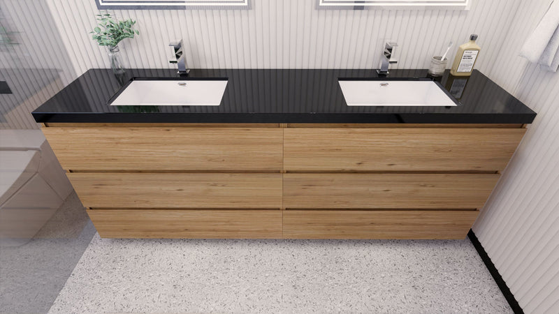 Stanley 84" Freestanding Bathroom Vanity with Reinforced Acrylic Sinks and Storage