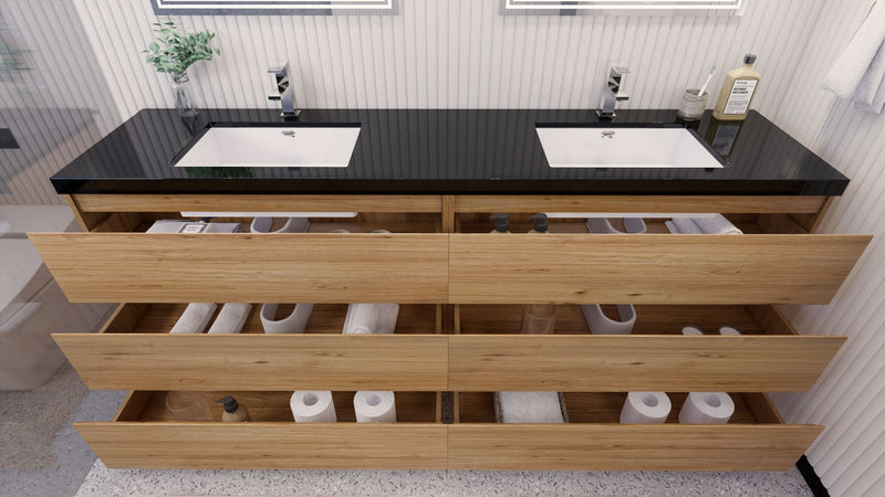 Stanley 84" Freestanding Bathroom Vanity with Reinforced Acrylic Sinks and Storage