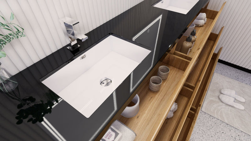Stanley 84" Freestanding Bathroom Vanity with Reinforced Acrylic Sinks and Storage