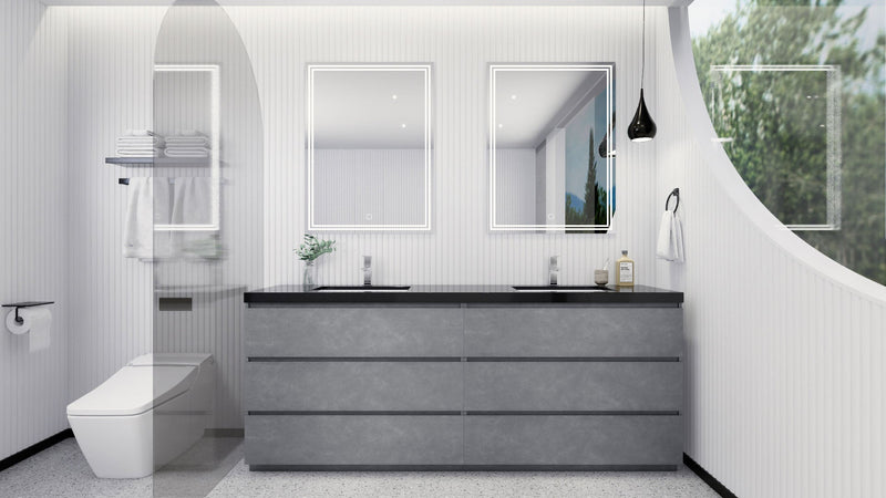 Stanley 84" Freestanding Bathroom Vanity with Reinforced Acrylic Sinks and Storage