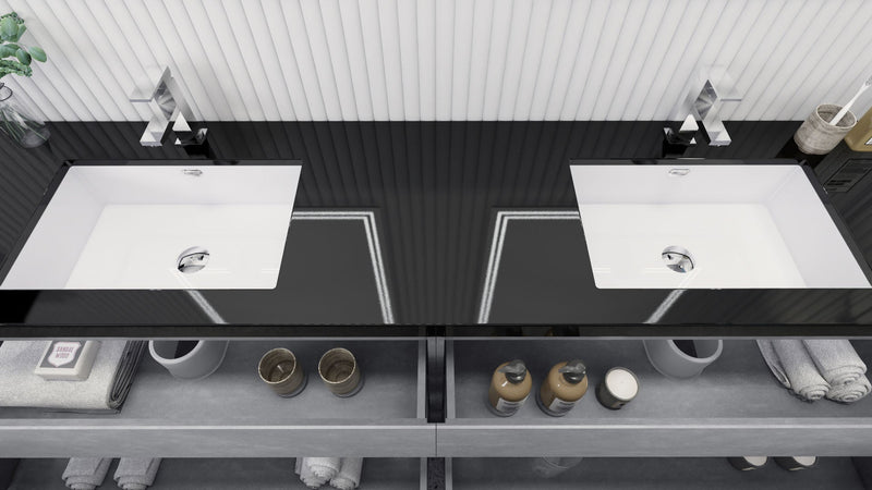 Stanley 84" Freestanding Bathroom Vanity with Reinforced Acrylic Sinks and Storage