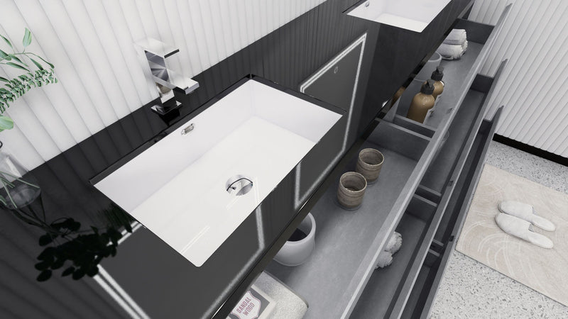 Stanley 84" Freestanding Bathroom Vanity with Reinforced Acrylic Sinks and Storage