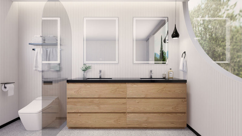 Stanley 84" Freestanding Bathroom Vanity with Reinforced Acrylic Sinks and Storage