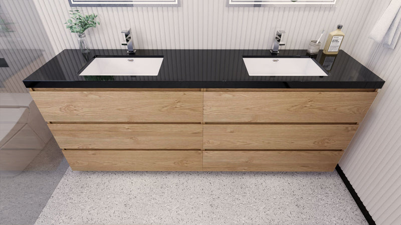 Stanley 84" Freestanding Bathroom Vanity with Reinforced Acrylic Sinks and Storage