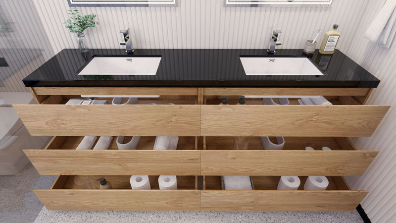 Stanley 84" Freestanding Bathroom Vanity with Reinforced Acrylic Sinks and Storage