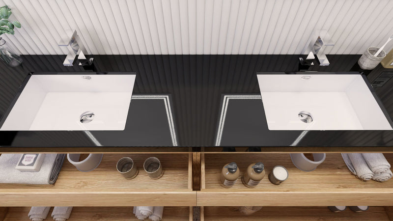 Stanley 84" Freestanding Bathroom Vanity with Reinforced Acrylic Sinks and Storage