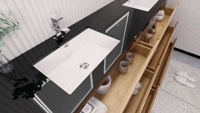 Stanley 84" Freestanding Bathroom Vanity with Reinforced Acrylic Sinks and Storage