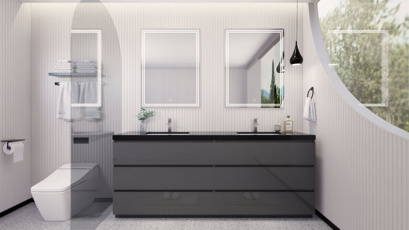 Stanley 84" Freestanding Bathroom Vanity with Reinforced Acrylic Sinks and Storage