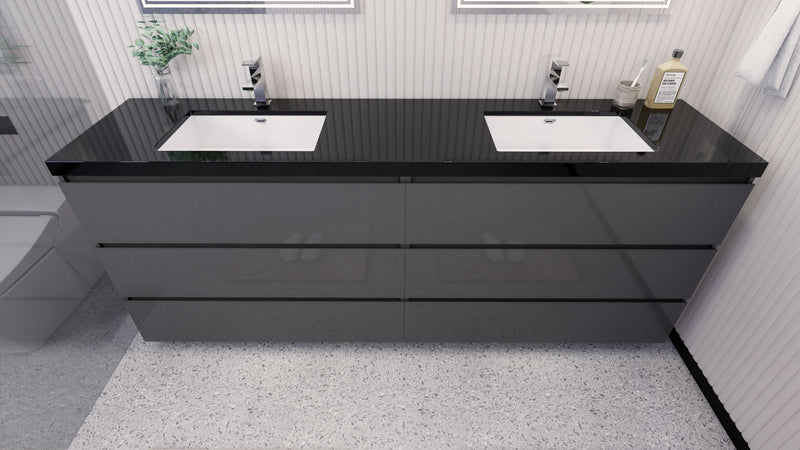 Stanley 84" Freestanding Bathroom Vanity with Reinforced Acrylic Sinks and Storage
