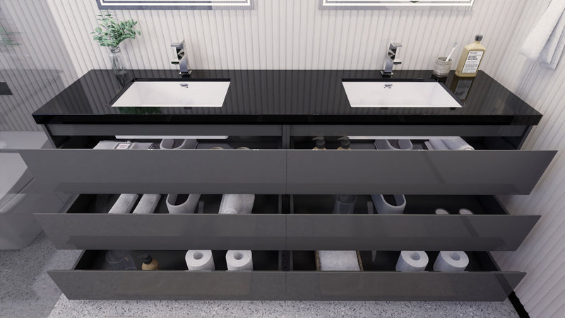 Stanley 84" Freestanding Bathroom Vanity with Reinforced Acrylic Sinks and Storage