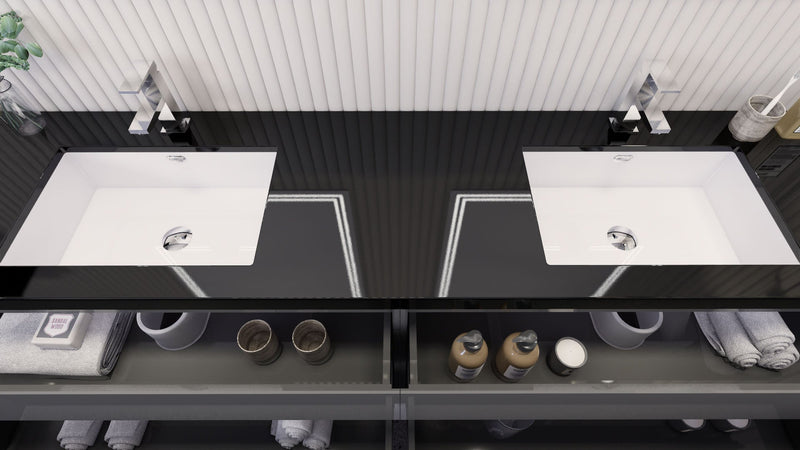 Stanley 84" Freestanding Bathroom Vanity with Reinforced Acrylic Sinks and Storage