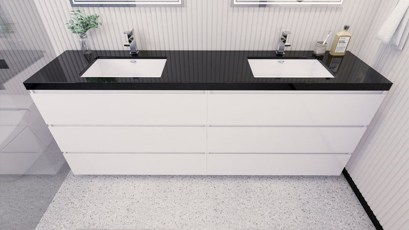 Stanley 84" Freestanding Bathroom Vanity with Reinforced Acrylic Sinks and Storage