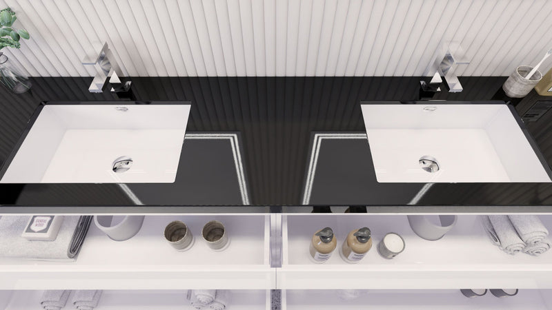 Stanley 84" Freestanding Bathroom Vanity with Reinforced Acrylic Sinks and Storage