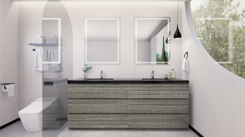 Stanley 84" Freestanding Bathroom Vanity with Reinforced Acrylic Sinks and Storage