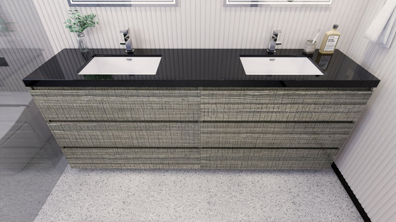 Stanley 84" Freestanding Bathroom Vanity with Reinforced Acrylic Sinks and Storage